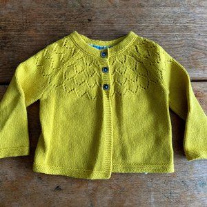 Baby Boden Yellow Cardigan 3 button closure with Blue 3-6 mo